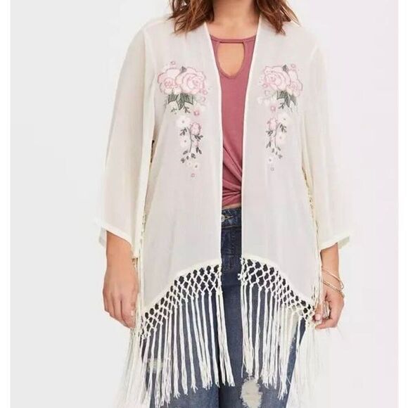 torrid Sweaters - Torrid embroidered fringe kimono size Large (00 torrid)